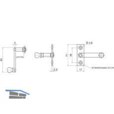 Fensterreiber auf eckiger Platte, 17 mm, Stahl verzinkt silberfrbig