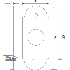 GRUNDMANN Drckerrosette WG oval, 32 x 74 x 16 mm, Messing poliert
