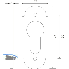 GRUNDMANN Zylinderrosette PZ, WG oval, 32 x 74 x 6, Messing poliert schutzlackiert