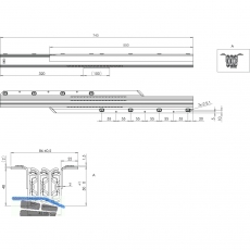 Ausziehtischfhrung CLASSIC, Auszugslnge 2300 mm, 90 kg, Stahl verzinkt