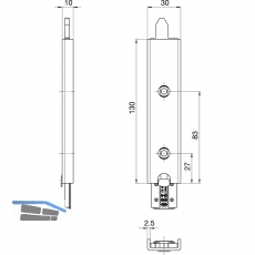 Anschlusseinheit zu Falzhebelgetriebe, Secury Automatic 130 mm, oben, universal