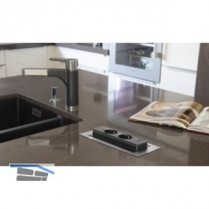 EVOline BackFlip, 2 Stk. Schukosteckdosen, 1 Stk. USB-Charger, Edelstahl