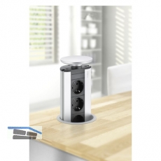 Steckdosenleiste EVOline Port 3x Schuko Wippdeckel alufarbig