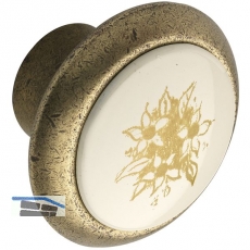 Knopf Tampa ø 40 mm, Tiefe 26 mm, ZN/Kunststoff bronze, matt/Blume gold