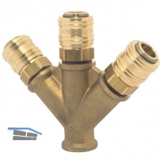 Druckluft Verteiler Messing mit IG 3/8\&quote; und 3 Euro Kupplungen