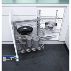 VAUTH-SAGEL WACO Eckschrank-Schwenkauszug Korbvariante Saphir, li., Stahl silber