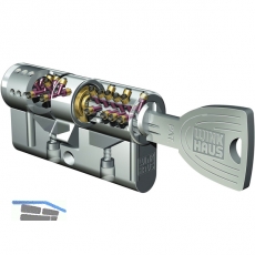 Einbaudoppelzylinder key Tec X-tra,Lagerprogramm, 28/28, Messing vernickelt matt