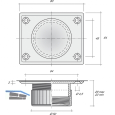 Mbelgleiter verstellbar-Anschraubplatte  50 mm, Kunststoff silber