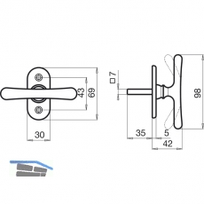 GRUNDMANN Triebolive WG ELEGANT 526 - VK 7 x 35 mm, Ros. 30 x 69 mm, Alu poliert