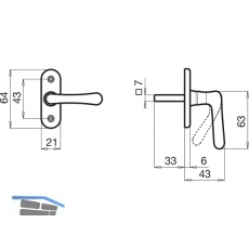 GRUNDMANN Fenstergriff WG ELEGANT 505 - gebogen, VK 7 x 35 mm, Messing poliert