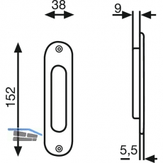 Schiebetrmuschel oval 38 x 152 mm, ungelocht, Messing vernickelt matt PVD