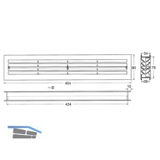 Lftungsgitter fr Zimmertren, 454 x 90 mm, TS 40 mm, Kunststoff cremewei