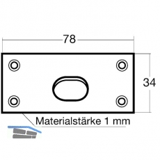 Riegelschlieblech gerade, mit ovalem Loch, 78 x 34 mm, Messing blank