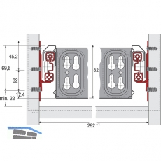 HETTICH SYSTEMA TOP 2000 Quadro Duplex 25, rechts, Einbautiefe 530 mm