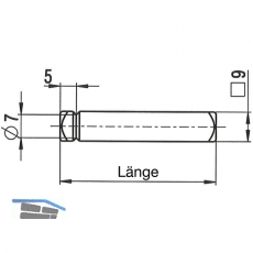 Drckerstift einseitig fr Standflgel 7676, 70 mm, Stahl verzinkt