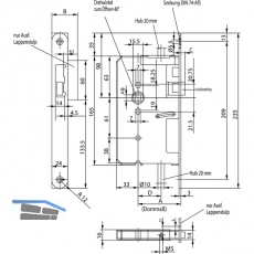 Fluchttrtreibriegel BKS 2189, links, DM 65, Winkelstulp 235 x 20 mm, Edelstahl