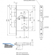 Fluchttrhauptschloss 1022, 1-flg. Funk. B/EN 179, links, DM 65, Edelstahl