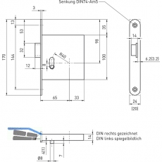 Zusatzfalle BHM 1030 1-flg. EN 179, DM 65, links, Stulp 170 x 24 mm, Edelstahl