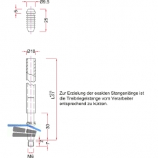 Treibriegelstange BMH 1101, 1385 mm, m. Gleitstopfen f. oben, Stahl verzinkt