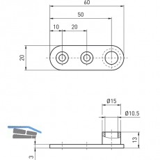 Stangenfhrungsplatte BMH 1144 f. Rundstange  10 mm, Stahl verzinkt