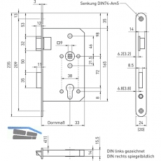 Fluchttrschloss 6028 1-flg. /EN 1125, rechts, Edelstahl Sulp 24