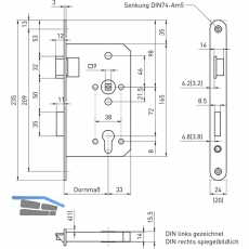 Fluchttrschloss 6028 1-flg. /EN 1125, links, Edelstahl Stulp 20