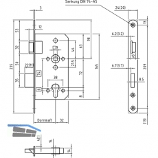 Einstemmschloss BMH 1000 PZW, rechts, DM 80, Rundstulp Edelstahl