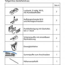 Beschlagset HAWA-Junior 80/GP o. Laufschiene, f. ESG/VSG 8 - 12 mm