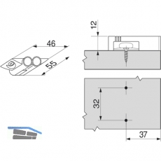 BLUM BLUMOTION Doppel-Kreuzadapterplatte, Kunststoff RAL 7036 platingrau