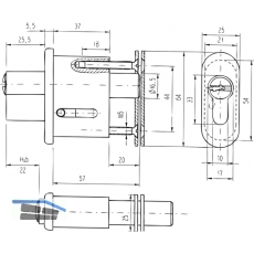 Schiebetor-Zylinderverschluss, Aluminium/Messing vernickelt matt