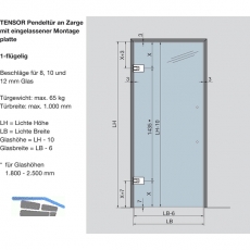 Pendeltrbeschlag Tensor Glas-Zarge z. Einl. Feststell. 90, Edelstahl-Effekt