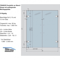 Pendeltrbeschlag Tensor Glas-Wand, Feststellpunkt 90, Edelstahl-Effekt