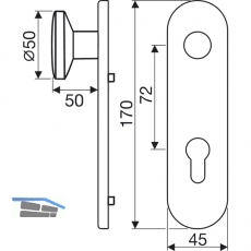 Knopfkurzschild K 130, PZ 72 mm, Edelstahl