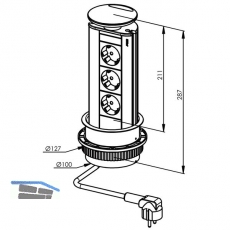 Steckdosenleiste EVOline Port 3x Schuko Wippdeckel alufarbig