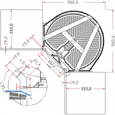 NINKA MONDO Eckschrank-Drehbeschlag Winkelfalttr 90 Grad, KB 900 mm
