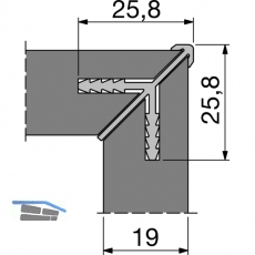 Korpus-Eckverbinderprofil 5000 mm fr Holzstrke 19 mm, natur eloxiert