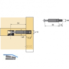 HETTICH RASTEX 15 Twister Einschraubdbel M6x7,8, Bohr 8/10, Spannma 30