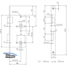 Einstemmschloss WC, links, DM 55, Entf. 78 mm, Stahl silber lackiert
