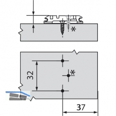 BLUM CLIP Kreuzmontageplatte, Spax-Schrauben, HV: Exzenter, Distanz 3 mm