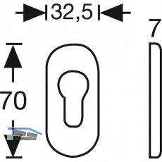 FSB Zylinderrosette PZ, oval, 32, 5 x 70 x 7 mm, Edelstahl feinmatt