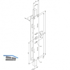 Tortreibriegel mit Totpunktstellung, links, Kasten 330 x 48 x 23 mm, verzinkt