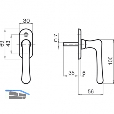 GRUNDMANN Fenstergriff ELEGANT - sichtbar geschraubt, 7x35, 100, Messing poliert