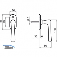 GRUNDMANN Fenstergriff ELEGANT 504 - sichtbar geschraubt, 7x35, Alu poliert