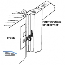 Fensterspreizel mit Eisenknopf, rechts, 50 mm, Stahl blank
