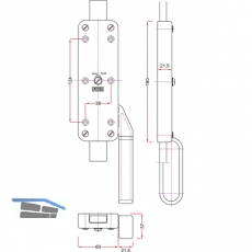 Falttortreibriegel, Hub 29, 180 x 60 x 21,5 mm, rechts, Stahl verzinkt