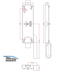 Falttortreibriegel, Hub 45, 240 x 70 x 23 mm, rechts, Stahl verzinkt
