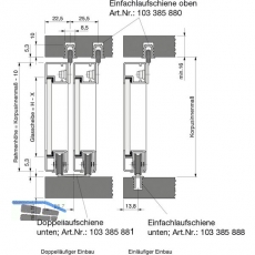 SCHCO Einfach- Laufschiene unten, Infront, Aluminium eloxiert