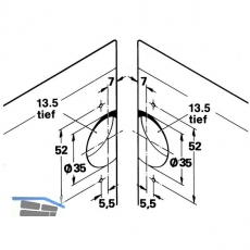 Gehrungsscharnier mit Gehrungsschnitt 45, Zamak/Stahl vern.