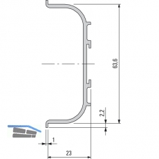 Griffmulde Aktor C-Profil horizontal, L 5000 mm, H 64, Alu wei RAL 9010