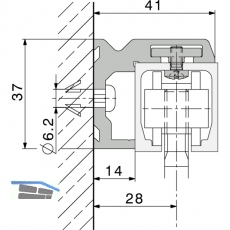 Winkelprofil-Wandbefestigung HAWA-Junior 40, 2000 mm, TS-44 mm, silber eloxiert